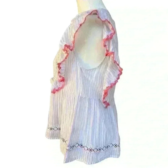 Lovestitch Boho Women’s Blouse Multicolored Striped Tie Keyhole Ruffles Cotton S - Picture 3 of 8